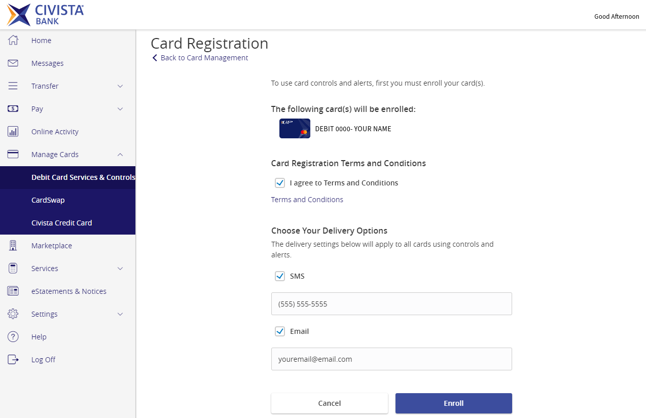 Debit Card Controls & Alerts > Civista Bank